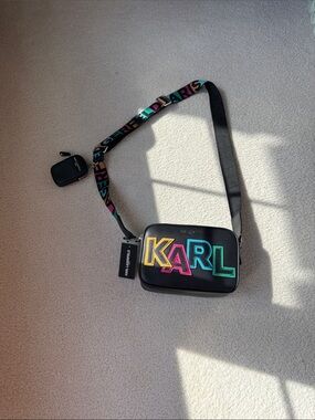 Karl Lagerfeld Black Crossbody Bag with Multicolor KARL Logo and Strap